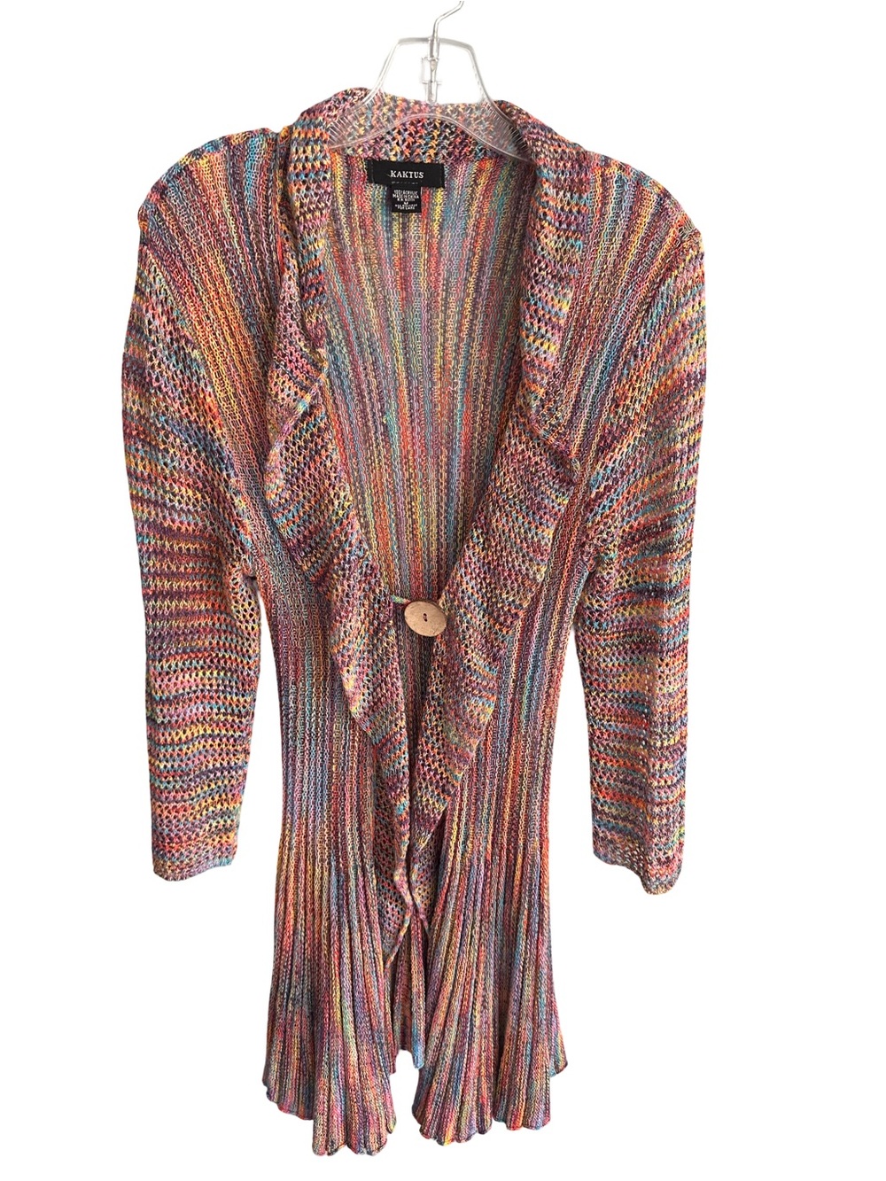Kaktus Multicolor Space Dyed Rainbow Knit Cardigan Waterfall Ruffle Button Front